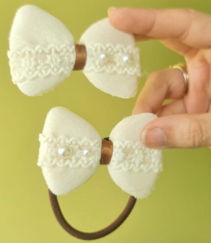 Cream Bow Clip & Pony Set(KMC-012)